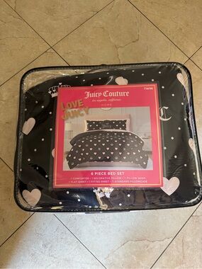 Juicy Couture Twin Heart and Polka Dot Print 6-Piece Bed Set - Black & Pink